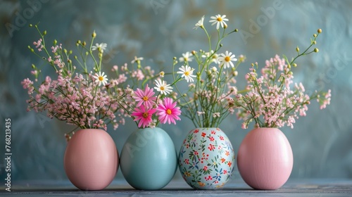 Array of Vases With Various Flowers