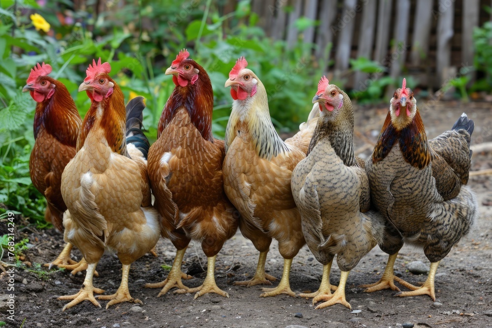 Fototapeta premium A group of chickens standing next to each other