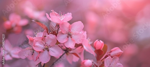 Beautiful spring natural background with pink cherry blossom flowers close up macro © Lubos Chlubny