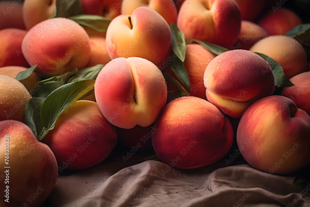 Fuzzy, Sweet Peaches . Generated AI - obrazy, fototapety, plakaty 