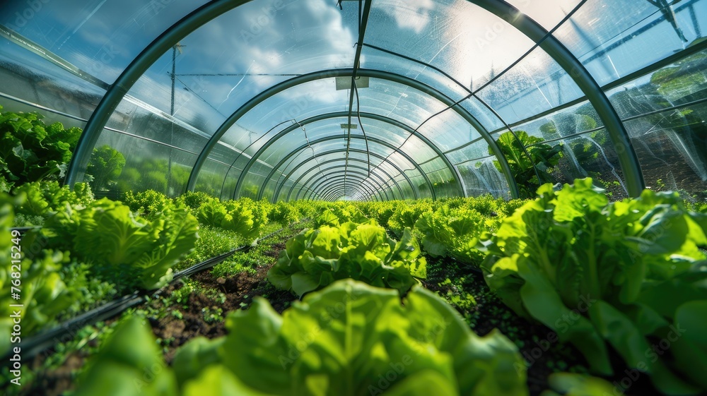 an open greenhouse showcasing rows of thriving lettuce plants, offering a glimpse into the meticulous cultivation process within. an open greenhouse showcasing rows of thriving lettuce plants, offering a glimpse into the meticulous cultivation process within.