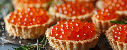 red caviar in tartlets.