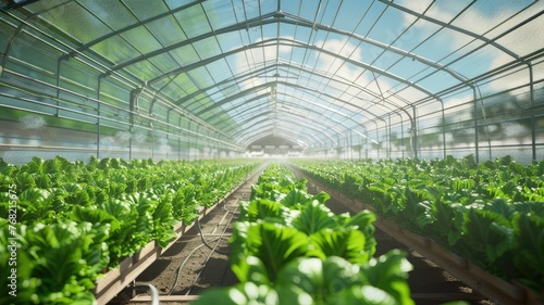 an open greenhouse showcasing rows of thriving lettuce plants, offering a glimpse into the meticulous cultivation process within.