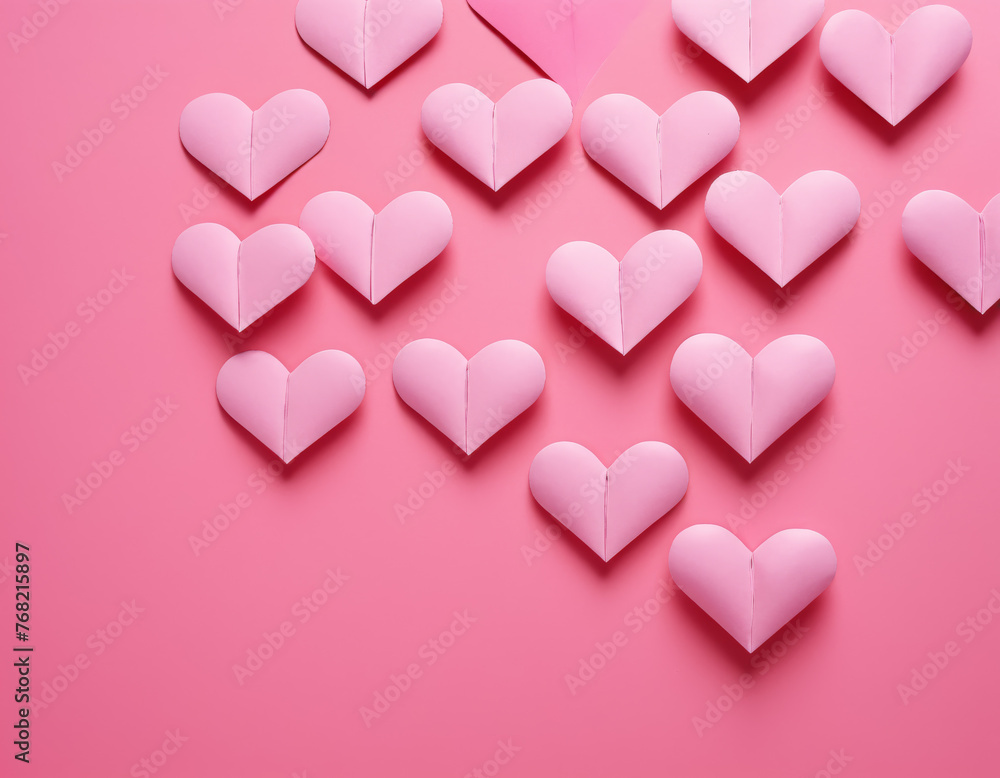 Pink Paper Hearts on Pink Background