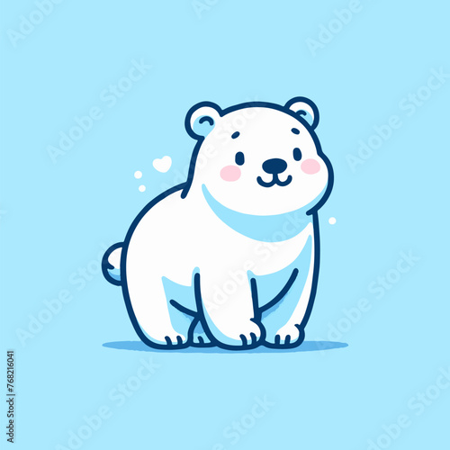 Blue background with cute polar bear vector illustration.