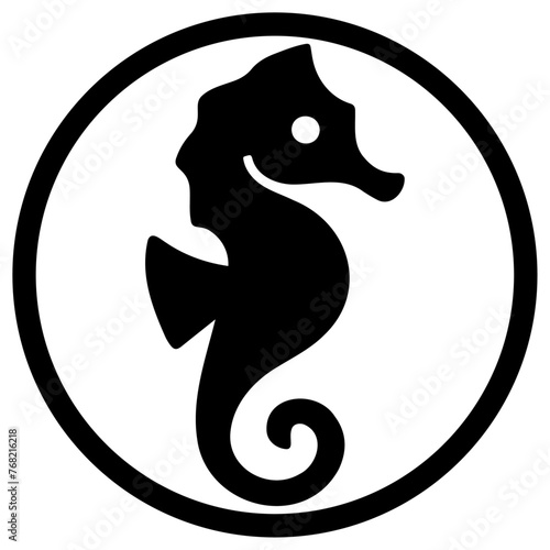 Sea horse icon, vector illustration of a sea horse in a circle