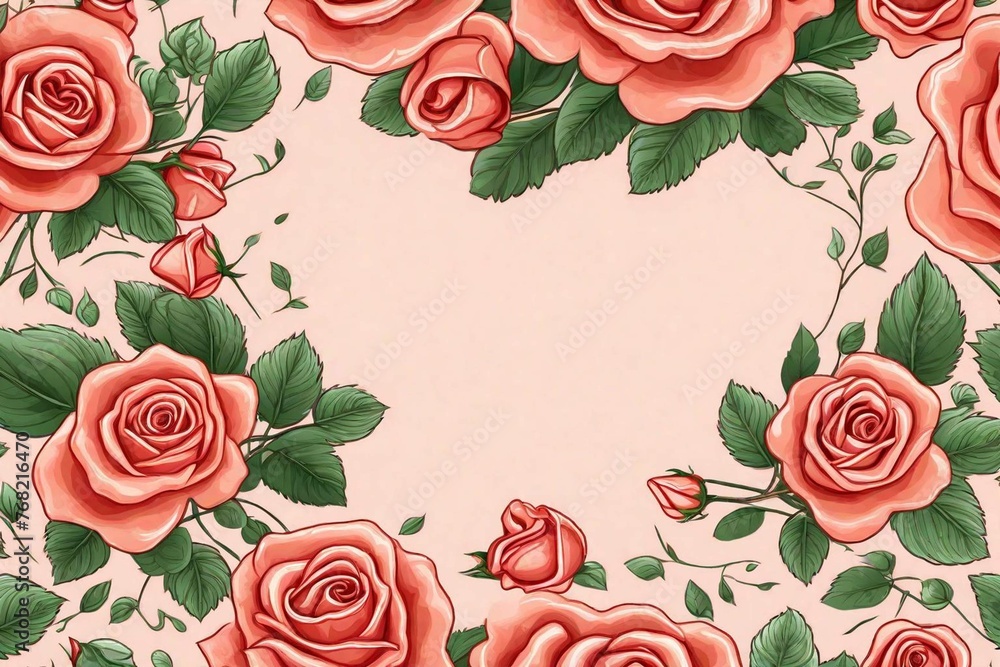 background with roses and butterflies