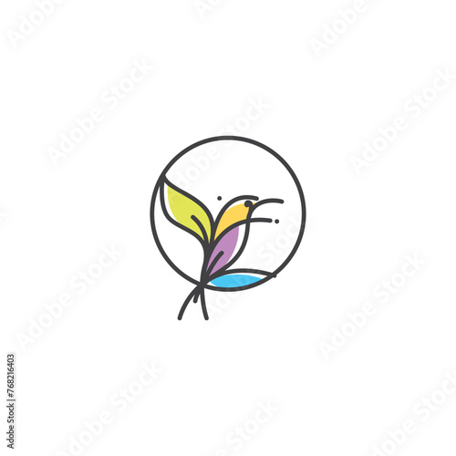 abstract colorful hummingbird vector line art  colibri wall art design  minimal bird line logo icon illustration isolated on white background
