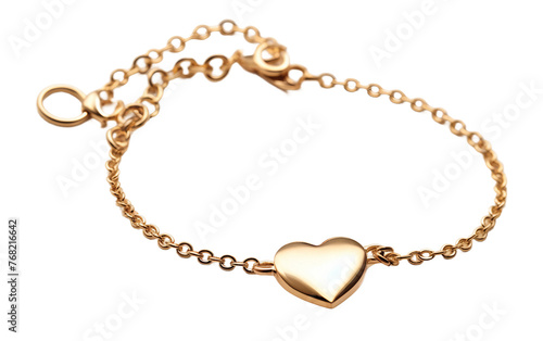 Heart-Shaped Gold Chain Bracelet Isolated On Transparent Background PNG.