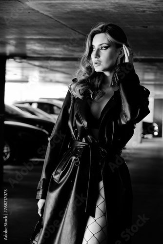 woman in leather coat
