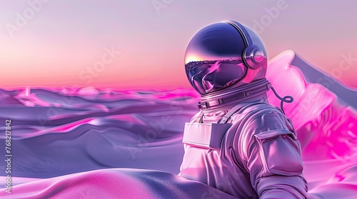 3d render astronaut of a person in pink desert. Generative AI