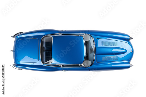 An old blue sports car, top view, isolated on a transparent background, Generative AI