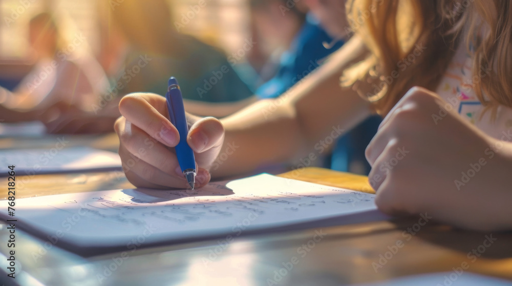 Two hands are marking notes on a musical score with pencils. Two hands are marking notes on a musical score with pencils.