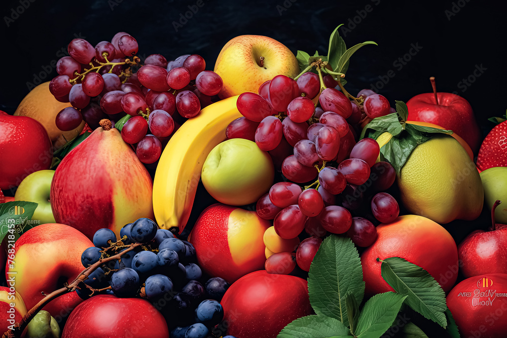 A table full of fruit including apples, pears, and strawberries. A table full of fruit including apples, pears, and strawberries.
