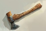 Three-Dimensional Wood Axe Tool. Artwork Drawing of Sharpened Axe for Tree Cutting and Chopping