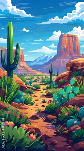 Design wallpaper with cacti and desert landscapes for a westernthemed party photo