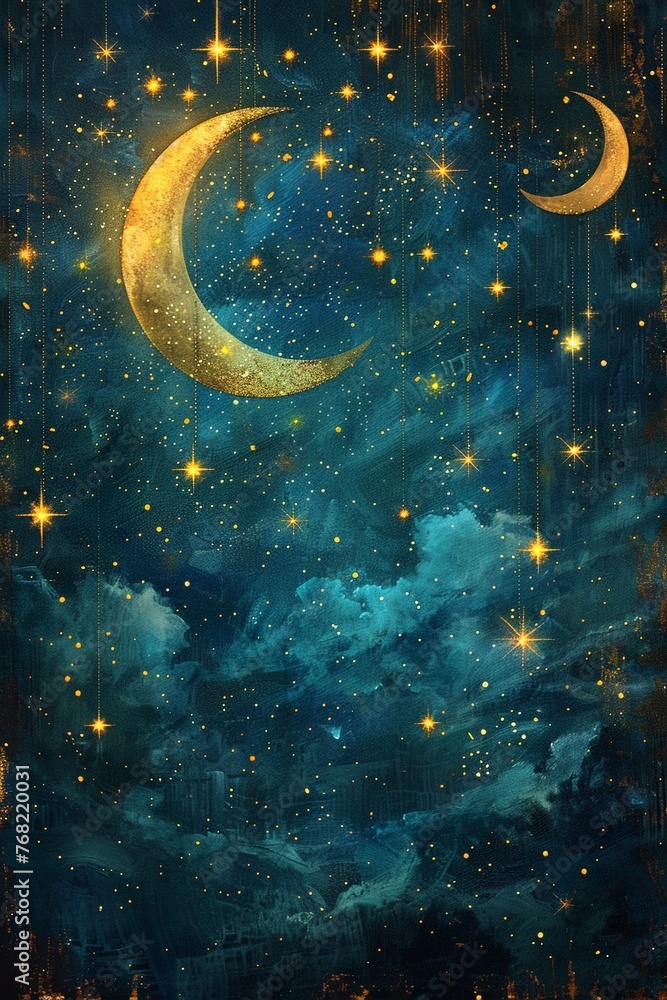 Design wallpaper with sparkling stars and moons for a celestialthemed party Design wallpaper with sparkling stars and moons for a celestialthemed party