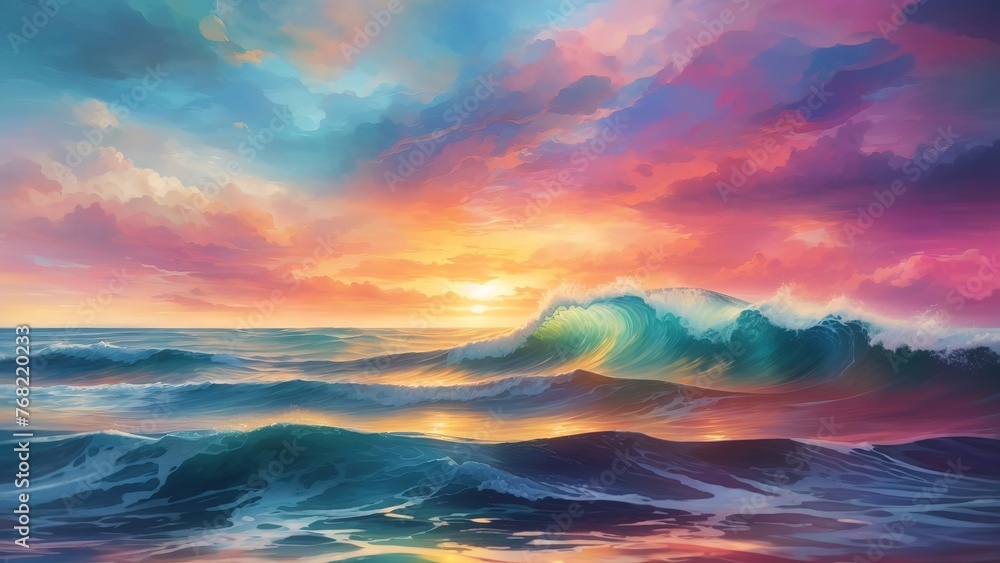 Colorful sky and ocean wave abstract background