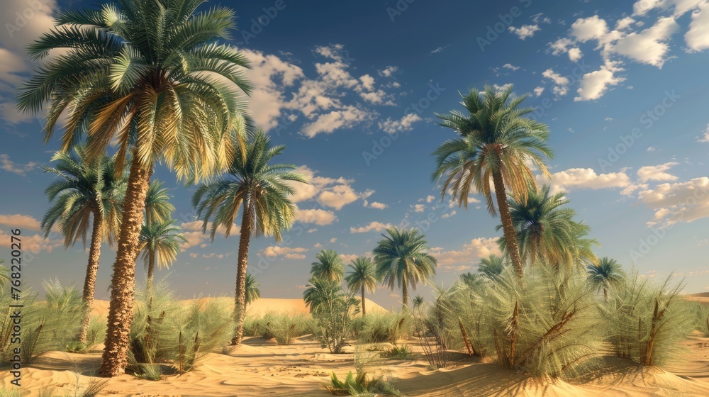 Oasis in the Desert: A Summer Tourist Excursion with Palm Trees and Sandy Heat