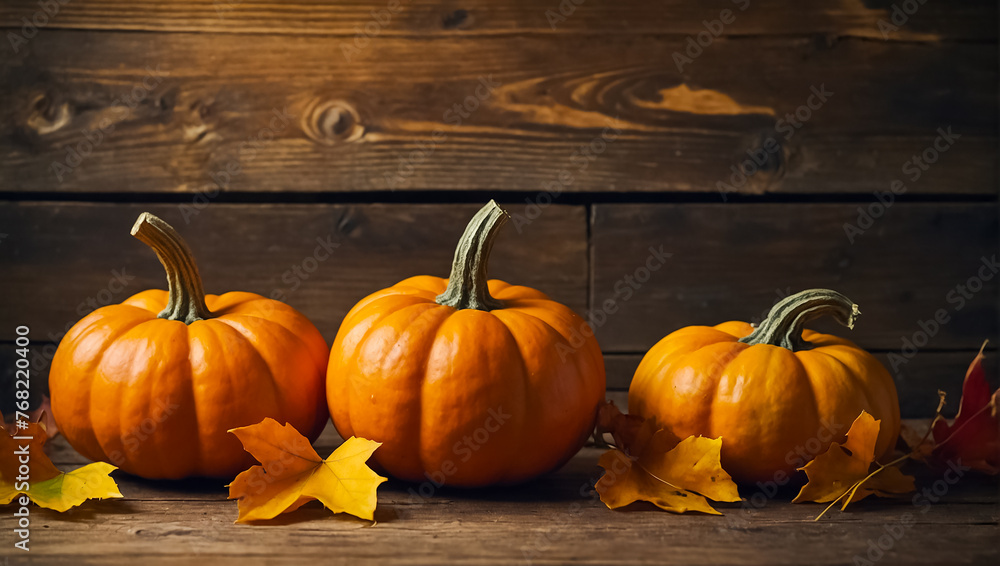 beautiful pumpkins, autumn leaves on a wooden background season beautiful pumpkins, autumn leaves on a wooden background season
