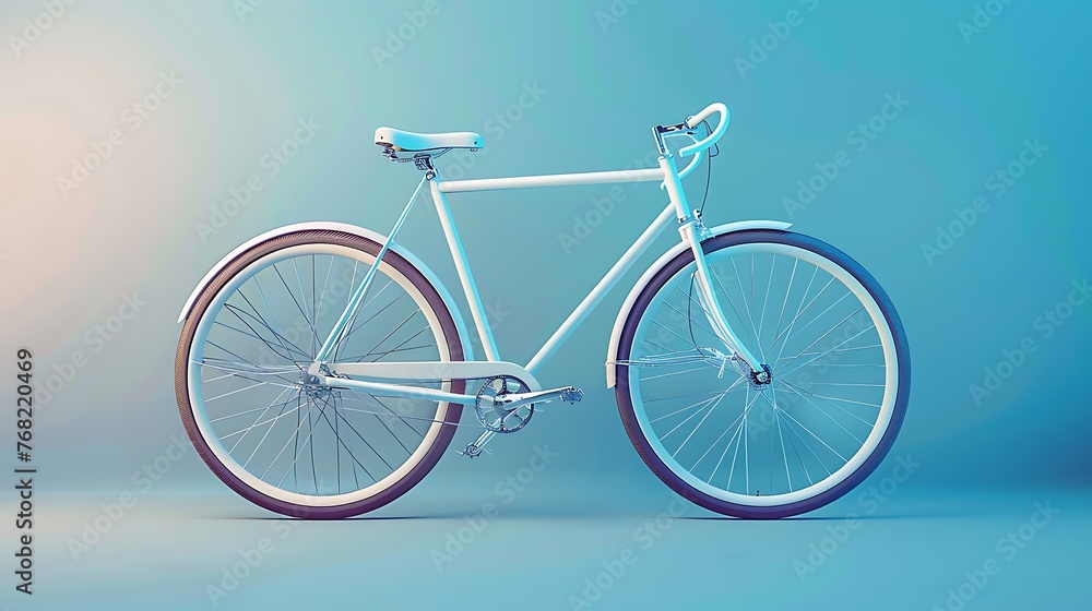 Fototapeta premium Vintage single-speed bicycle with white frame and brown tires on soft pastel blue background