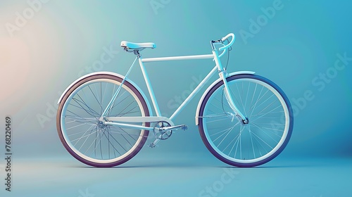 Vintage single-speed bicycle with white frame and brown tires on soft pastel blue background photo