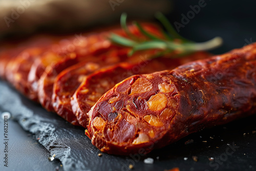 Spanish traditional chorizo sausage. Close up