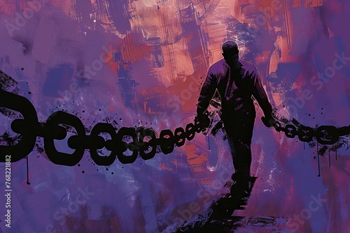 Illustration of man are going with the chain