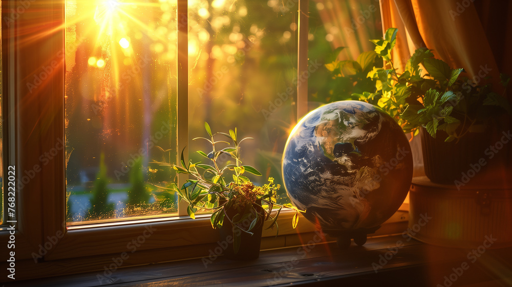 A Globe on a Windowsill - Earth Day Concept.
