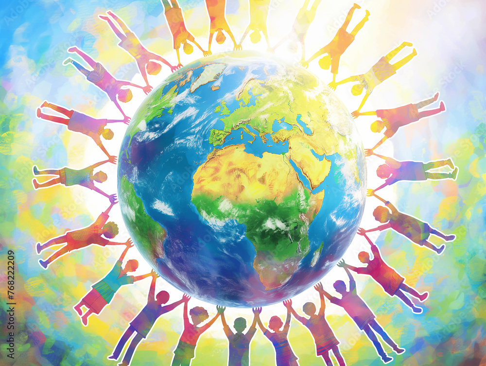 Global Unity: People Holding Hands Around the World on Earth Day.