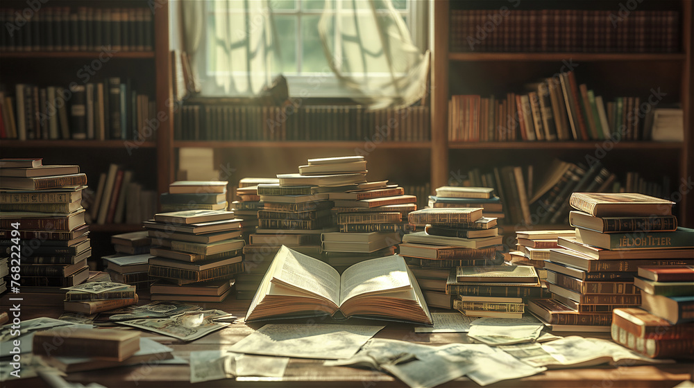 Old books in library.