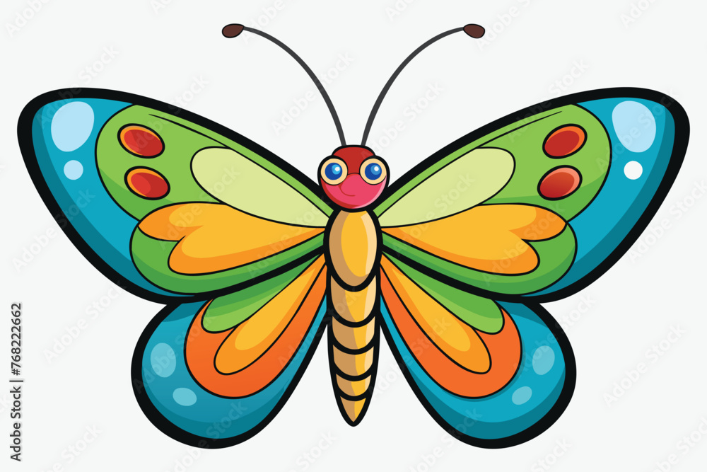 Colorful painted butterfly with wings spread out flying, vector illustration Colorful painted butterfly with wings spread out flying, vector illustration