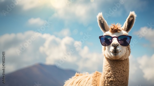 llama in the clouds with sunglasses