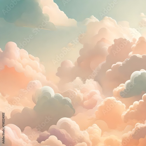 Nuvens no céu em cores pastéis aquarela