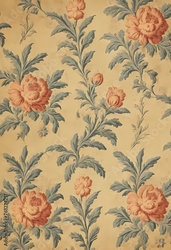 Vintage Wallpaper Floral Pattern of 18th Century 