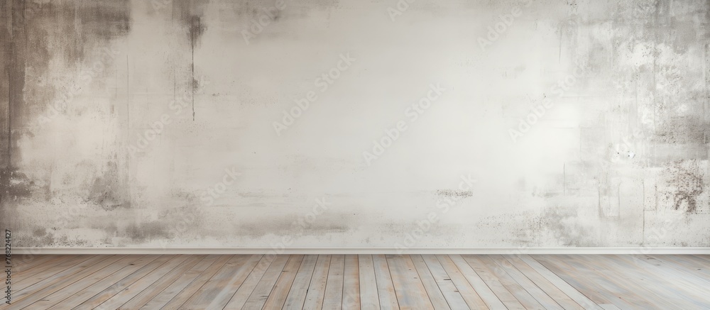 This room features a simple and clean design with a wooden floor and a white concrete wall. The space is free of any furniture or decorations, providing a blank canvas for various interior design This room features a simple and clean design with a wooden floor and a white concrete wall. The space is free of any furniture or decorations, providing a blank canvas for various interior design