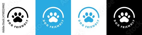 Dog Friendly sticker, label or emblem. Best Pet Friendly icon vector for product packaging design element. Vector isolated in flat style. Pet paw or dog label, stamp or sticker with pet friendly text.