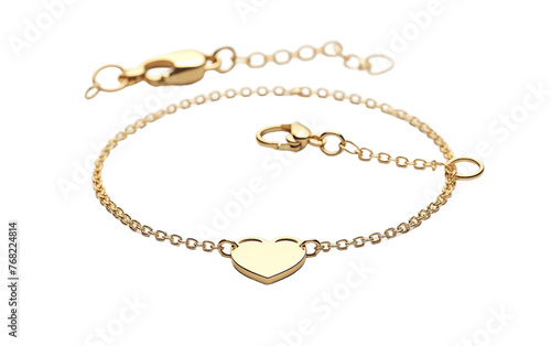 Delicate Gold Chain Anklet with Heart Charm Isolated On Transparent Background PNG.