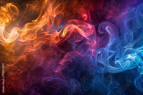 A colorful smoke background with a black background and a red yellow and blue smoke pattern on the