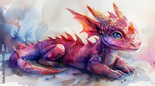Watercolor illustration of dragon baby animals