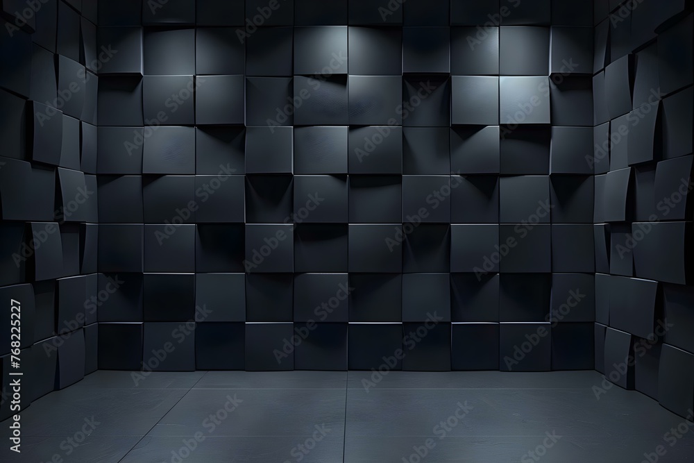Improving sound isolation in dimly lit spaces with 3D acoustic foam panels for effective noise reduction. Concept Acoustic Foam Panels, sound Isolation, Noise Reduction, Dimly Lit Spaces, 3D Design - obrazy, fototapety, plakaty 