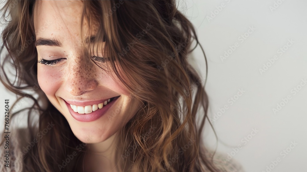 A beautiful woman is smiling in a portrait, isolated against a white background. A beautiful woman is smiling in a portrait, isolated against a white background.