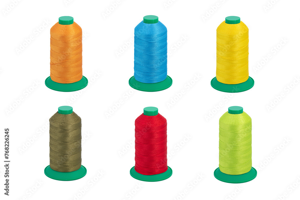 Spool thread collection. Various colors threads isolated. Thick machine ...