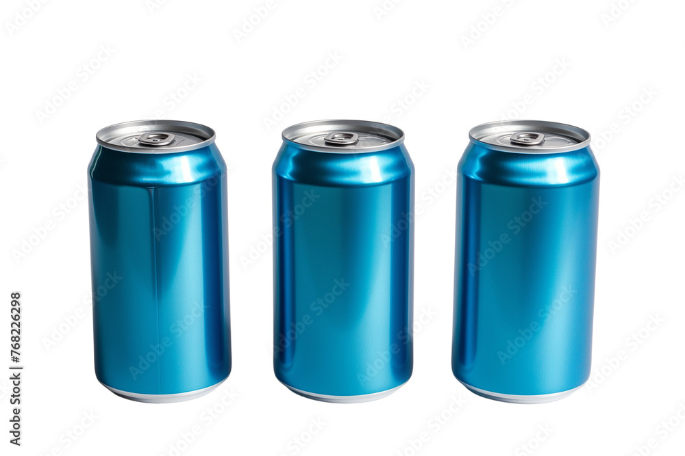 3 Blue beverage cans without print, isolated on transparent background, Generative AI 3 Blue beverage cans without print, isolated on transparent background, Generative AI