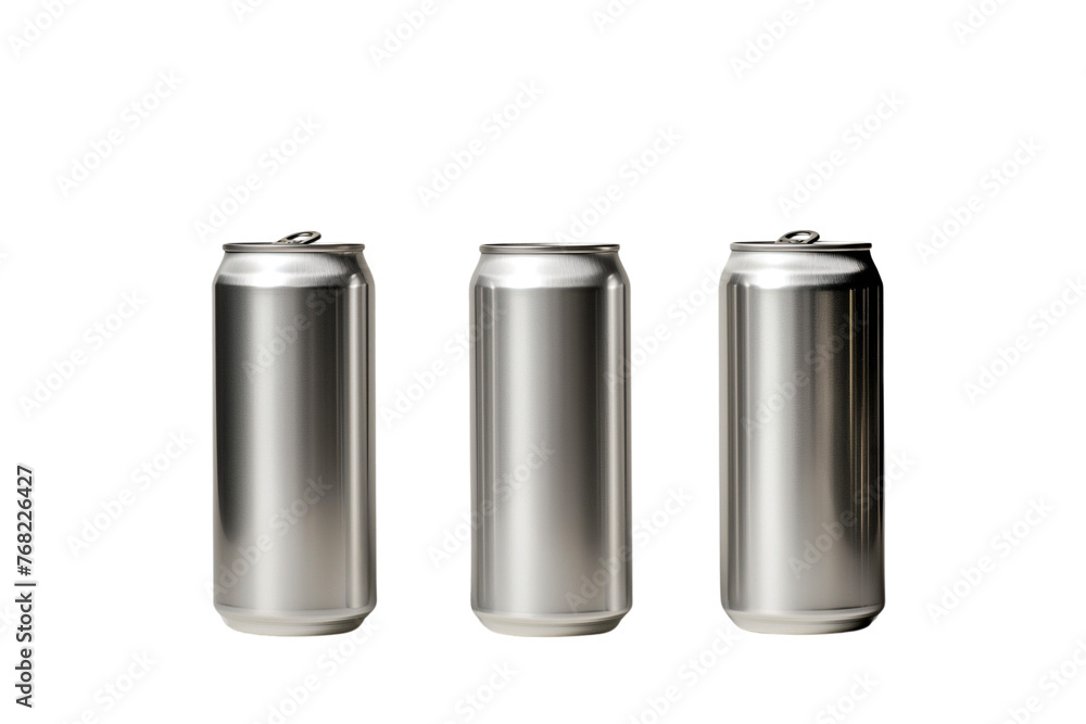 3 silver beverage cans without imprint, isolated on transparent background, Generative AI 3 silver beverage cans without imprint, isolated on transparent background, Generative AI