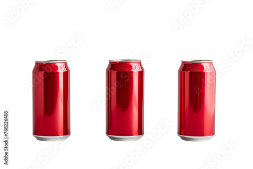 3 Red beverage cans without print, isolated on transparent background, Generative AI