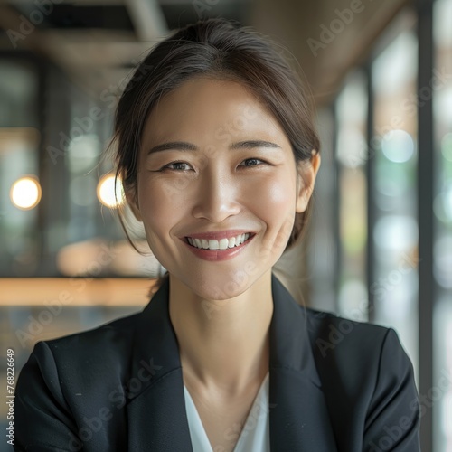 Smiling Asian businesswoman 30-40 years old, active business woman against the background of her office