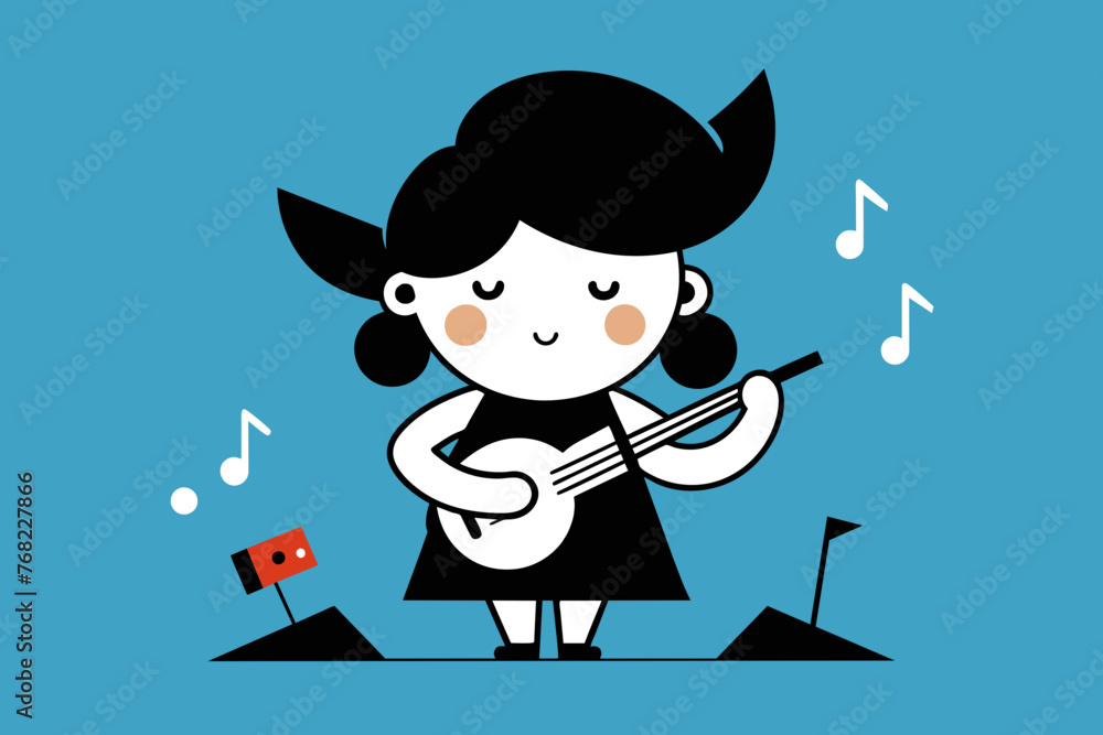 cute playing music cartoon vector icon illustratio 