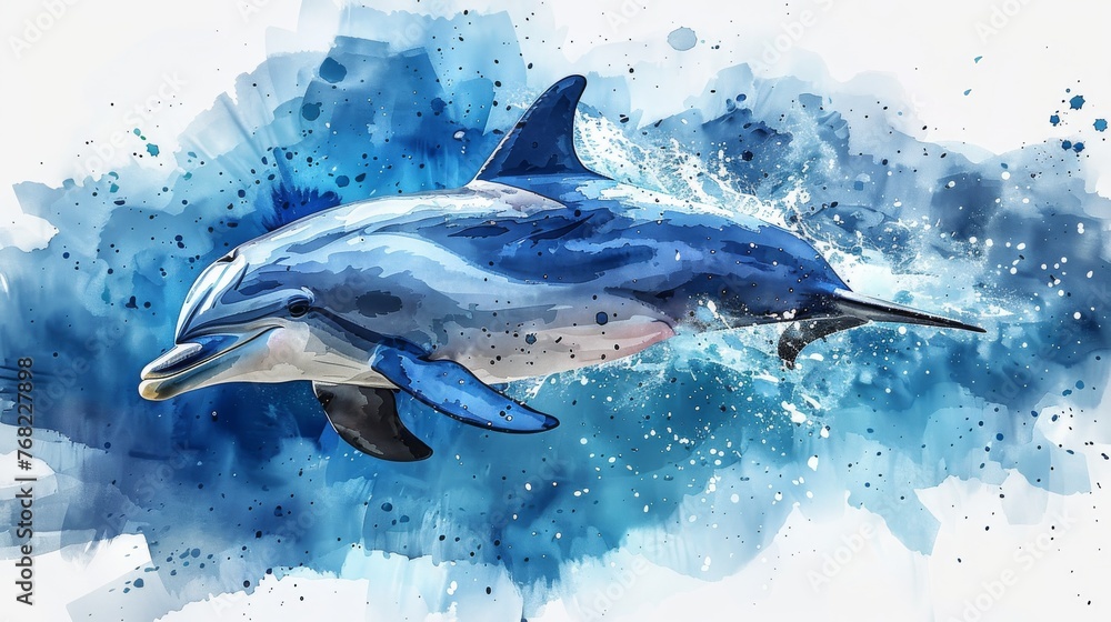 Cartoon dolphin illustration. Marine nature. Sea animal. Wildlife.