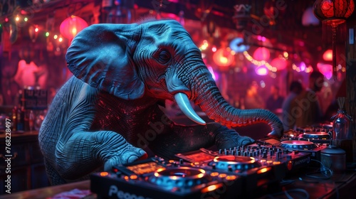 Elephant Sits in Front of DJs Mixer